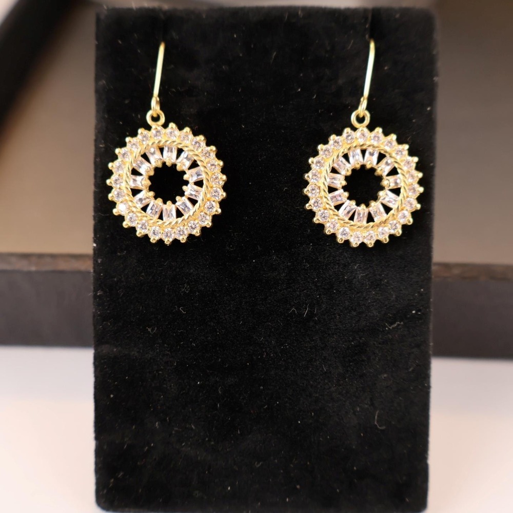 Sterling Silver Gold Plated 925 Crystal Dangle Hook Pierced Earrings